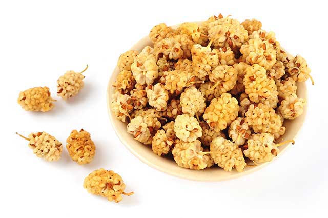 Dried White Mulberries In a Bowl.